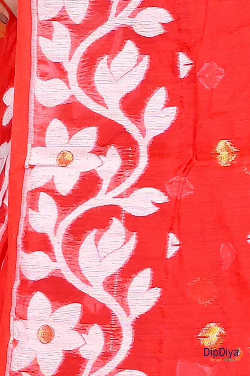 Red Cotton Blended Parinit Jamdani Saree (339)